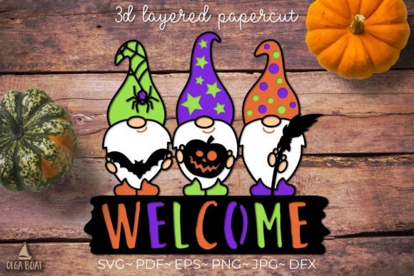 3d Halloween Gnome Welcome Sign Svg