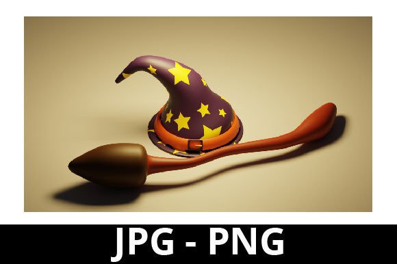 3D Rendered Witch Hat and Broom Perfect