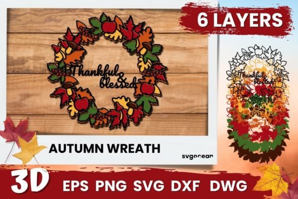3D Thankful Blessed Wreath Svg