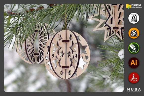 4 Pcs 3D Christmas Tree Ornament SVG