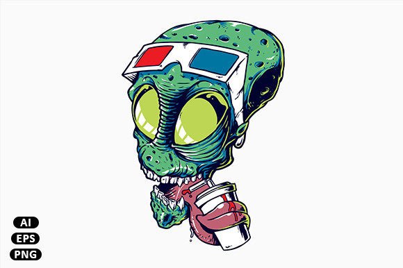 Alien Head with 3D Glasses Illustration