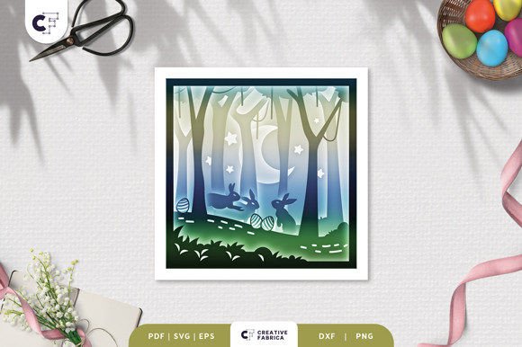 Easter Bunny in a Forest 3D Shadow Box