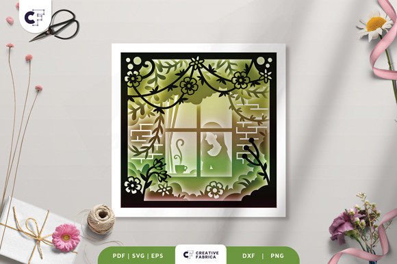 Girl in Floral Window 3D Shadow Box