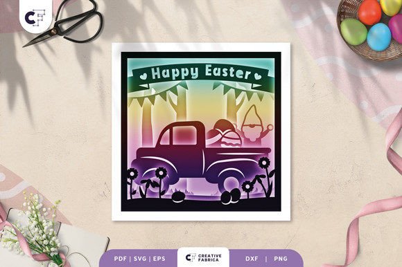 Gnome on Easter Truck 3D Shadow Box: A Creative and Decorative Masterpiece