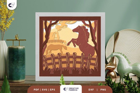 Horse on the Ranch 3D Layered Papercut
