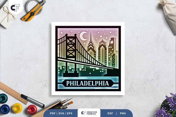 Philadelphia 3D Shadow Box Paper Cut