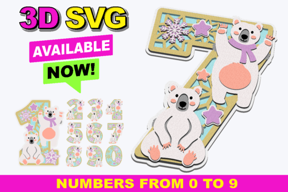 Polar Bear Numbers 3D SVG