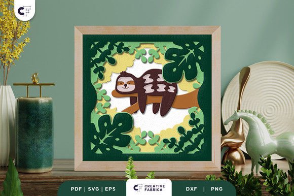 Sloth on a Branch 3D Shadow Box Papercut