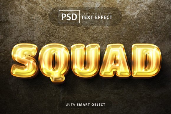 Squad Text - 3D Gold Font Effects and Text Effect PSD 100
